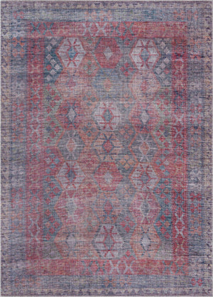 Washable Rust Blue 7' 3 x 10' Sisu Rectangle Area Rug Easy to Clean Stain Resistant & Durable Polyester Chenille Distressed Vintage Look Carpet for Sale at Rug Engine