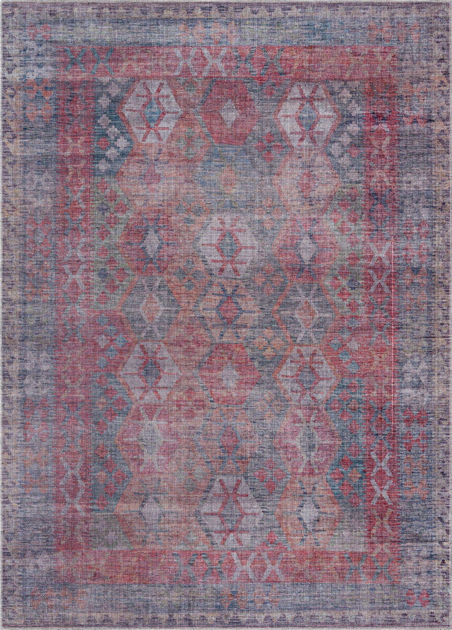 Washable Rust Blue 7' 3 x 10' Sisu Rectangle Area Rug Easy to Clean Stain Resistant & Durable Polyester Chenille Distressed Vintage Look Carpet for Sale at Rug Engine