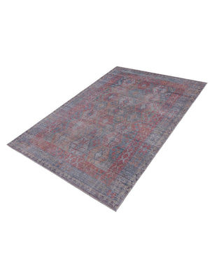 Washable Rust Blue 5' 11 x 9' Sisu Rectangle Area Rug Easy to Clean Stain Resistant & Durable Polyester Chenille Distressed Vintage Look Carpet for Sale at Rug Engine
