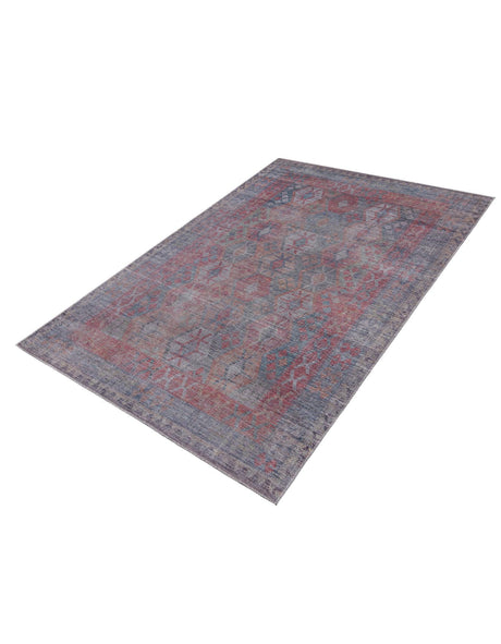 Washable Rust Blue 5' 11 x 9' Sisu Rectangle Area Rug Easy to Clean Stain Resistant & Durable Polyester Chenille Distressed Vintage Look Carpet for Sale at Rug Engine