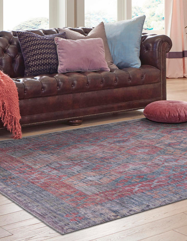 Washable Rust Blue 5' 3 x 8' Sisu Rectangle Area Rug Easy to Clean Stain Resistant & Durable Polyester Chenille Distressed Vintage Look Carpet for Sale at Rug Engine