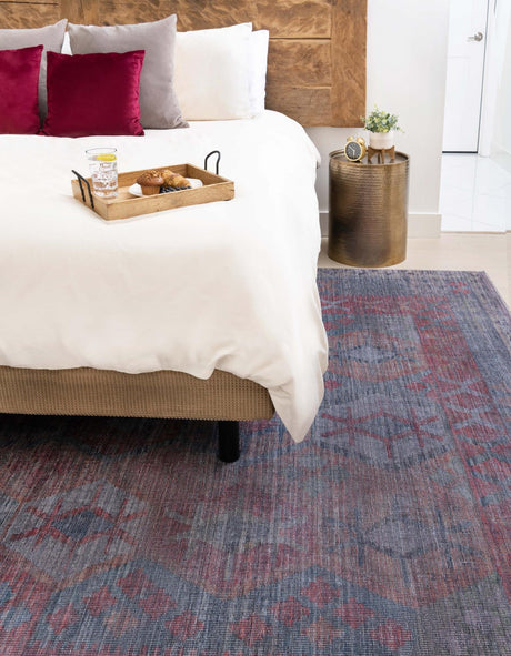 Washable Rust Blue 7' 10 x 10' Sisu Rectangle Area Rug Easy to Clean Stain Resistant & Durable Polyester Chenille Distressed Vintage Look Carpet for Sale at Rug Engine