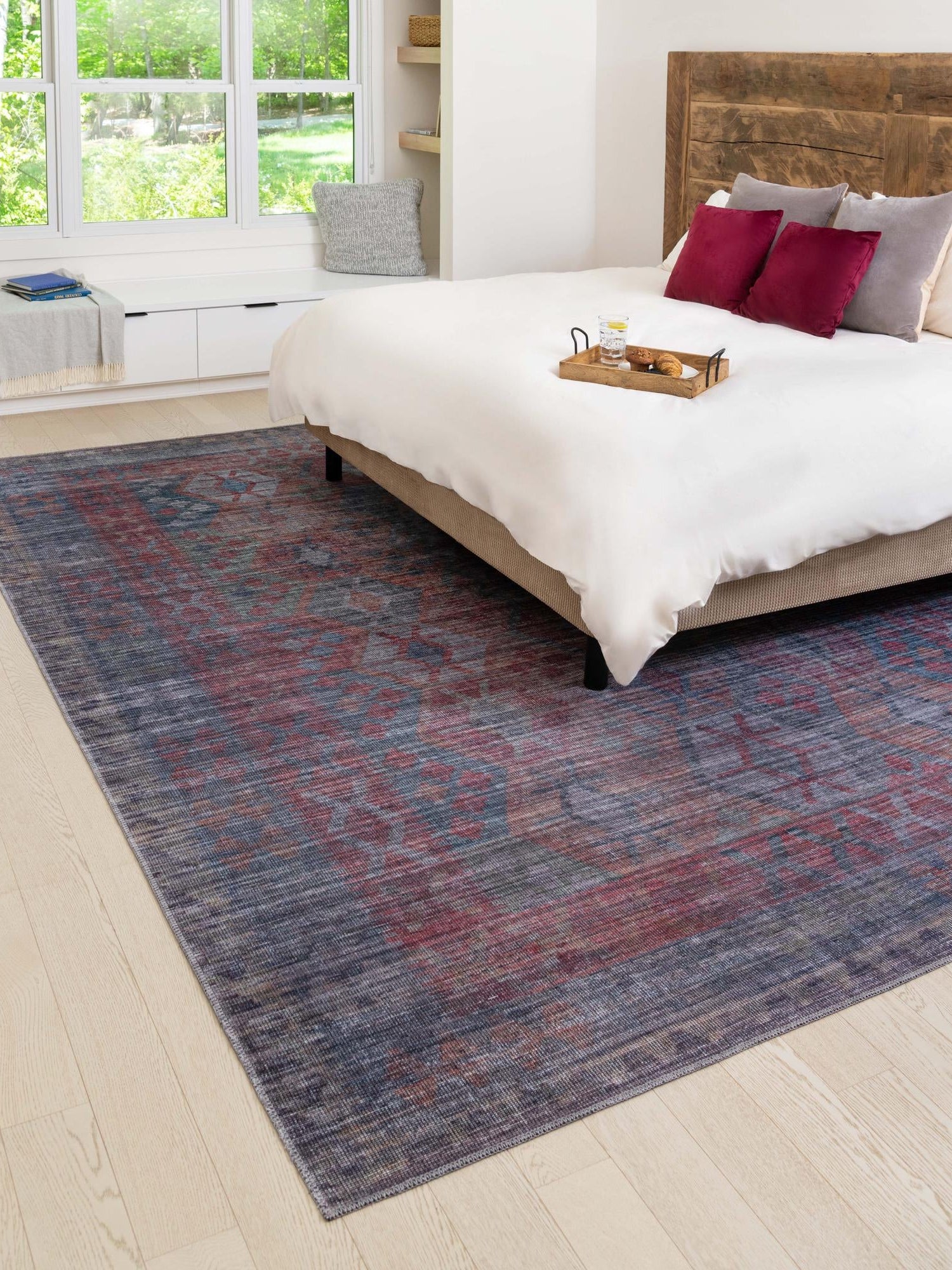 Washable Rust Blue 5' 3 x 8' Sisu Rectangle Area Rug Easy to Clean Stain Resistant & Durable Polyester Chenille Distressed Vintage Look Carpet for Sale at Rug Engine