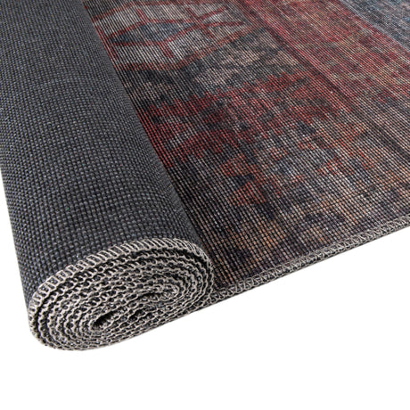 Washable Rust Blue 7' 10 x 10' Sisu Rectangle Area Rug Easy to Clean Stain Resistant & Durable Polyester Chenille Distressed Vintage Look Carpet for Sale at Rug Engine