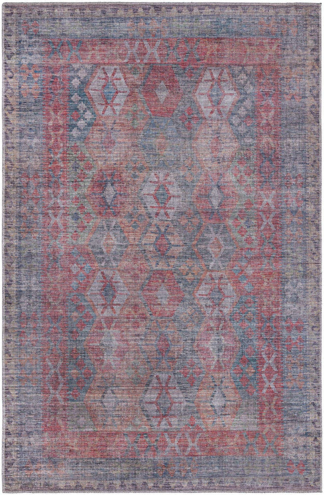 Washable Rust Blue 5' 3 x 8' Sisu Rectangle Area Rug Easy to Clean Stain Resistant & Durable Polyester Chenille Distressed Vintage Look Carpet for Sale at Rug Engine