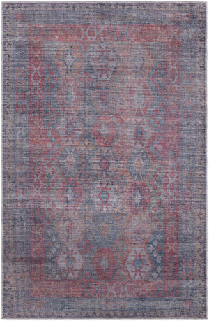 Washable Rust Blue 3' 11 x 6' Sisu Rectangle Area Rug Easy to Clean Stain Resistant & Durable Polyester Chenille Distressed Vintage Look Carpet for Sale at Rug Engine