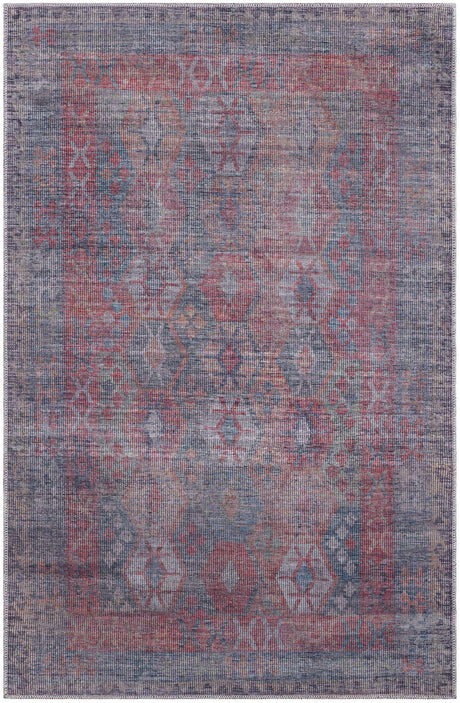 Washable Rust Blue 3' 11 x 6' Sisu Rectangle Area Rug Easy to Clean Stain Resistant & Durable Polyester Chenille Distressed Vintage Look Carpet for Sale at Rug Engine