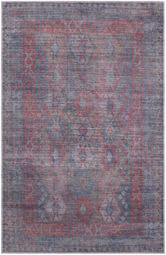 Washable Rust Blue 3' 11 x 6' Sisu Rectangle Area Rug Easy to Clean Stain Resistant & Durable Polyester Chenille Distressed Vintage Look Carpet for Sale at Rug Engine