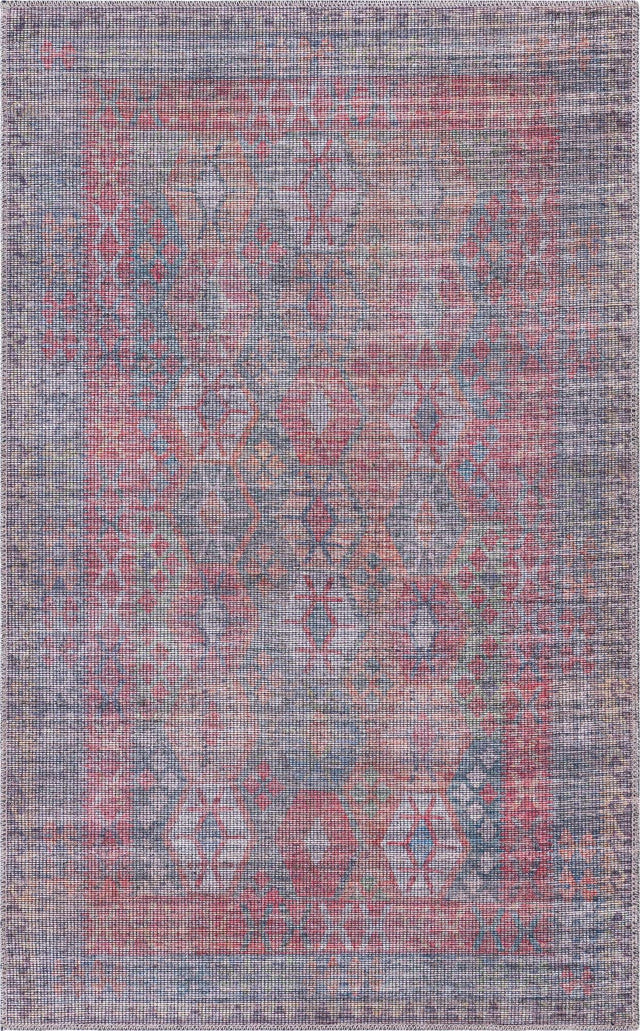 Washable Rust Blue 3' 3 x 5' 3 Sisu Rectangle Area Rug Easy to Clean Stain Resistant & Durable Polyester Chenille Distressed Vintage Look Carpet for Sale at Rug Engine