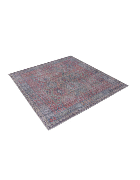 Washable Rust Blue 5' 3 x 5' 3 Sisu Square Area Rug Easy to Clean Stain Resistant & Durable Polyester Chenille Distressed Vintage Look Carpet for Sale at Rug Engine