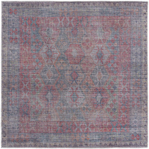 Washable Rust Blue 5' 3 x 5' 3 Sisu Square Area Rug Easy to Clean Stain Resistant & Durable Polyester Chenille Distressed Vintage Look Carpet for Sale at Rug Engine