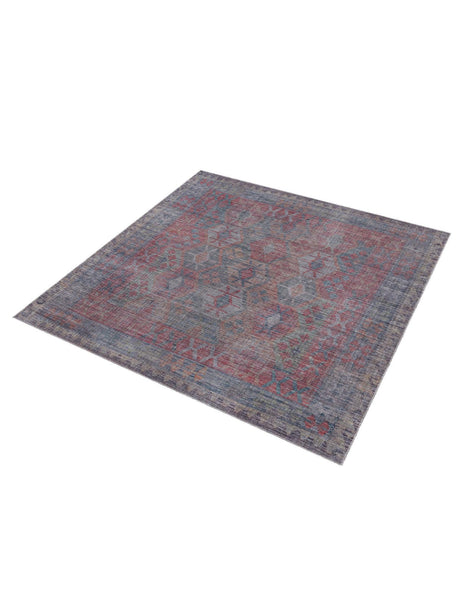 Washable Rust Blue 7' 3 x 7' 3 Sisu Square Area Rug Easy to Clean Stain Resistant & Durable Polyester Chenille Distressed Vintage Look Carpet for Sale at Rug Engine
