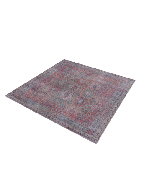 Washable Rust Blue 7' 10 x 7' 10 Sisu Square Area Rug Easy to Clean Stain Resistant & Durable Polyester Chenille Distressed Vintage Look Carpet for Sale at Rug Engine