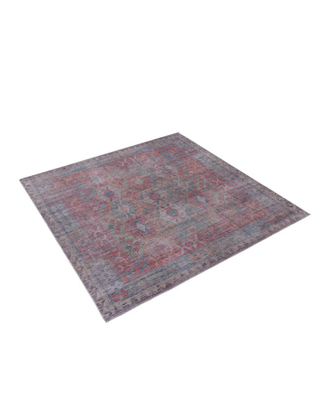 Washable Rust Blue 7' 10 x 7' 10 Sisu Square Area Rug Easy to Clean Stain Resistant & Durable Polyester Chenille Distressed Vintage Look Carpet for Sale at Rug Engine