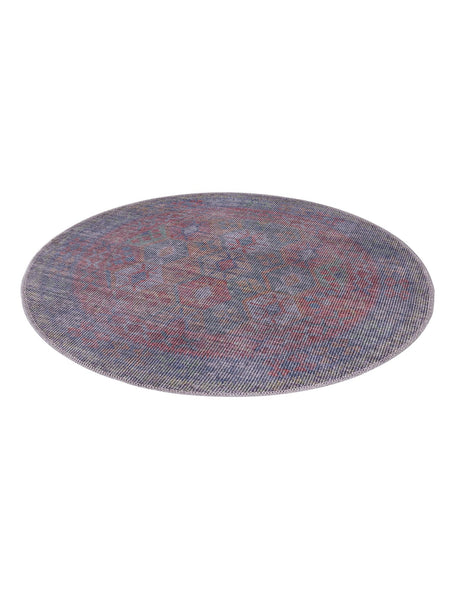 Washable Rust Blue 3' 3 x 3' 3 Sisu Round Area Rug Easy to Clean Stain Resistant & Durable Polyester Chenille Distressed Vintage Look Carpet for Sale at Rug Engine