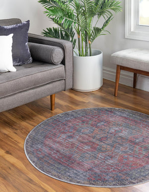 Washable Rust Blue 3' 11 x 3' 11 Sisu Round Area Rug Easy to Clean Stain Resistant & Durable Polyester Chenille Distressed Vintage Look Carpet for Sale at Rug Engine