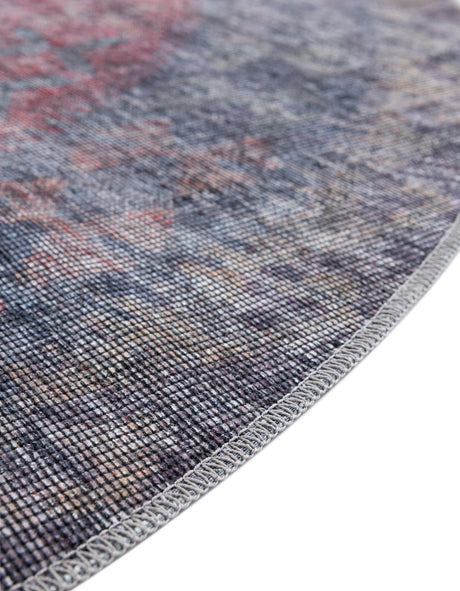 Washable Rust Blue 3' 11 x 3' 11 Sisu Round Area Rug Easy to Clean Stain Resistant & Durable Polyester Chenille Distressed Vintage Look Carpet for Sale at Rug Engine
