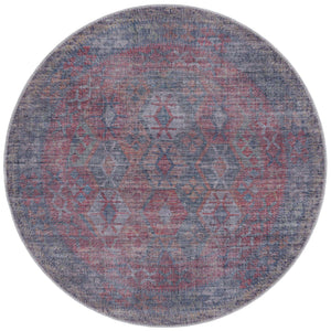 Washable Rust Blue 3' 11 x 3' 11 Sisu Round Area Rug Easy to Clean Stain Resistant & Durable Polyester Chenille Distressed Vintage Look Carpet for Sale at Rug Engine