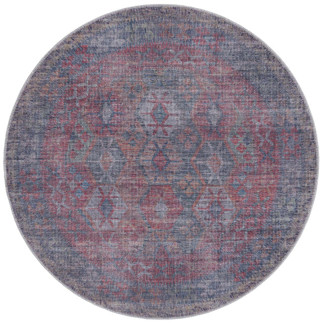 Washable Rust Blue 3' 11 x 3' 11 Sisu Round Area Rug Easy to Clean Stain Resistant & Durable Polyester Chenille Distressed Vintage Look Carpet for Sale at Rug Engine