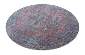 Rust Blue 8' x 8' Sisu Washable Round Rug