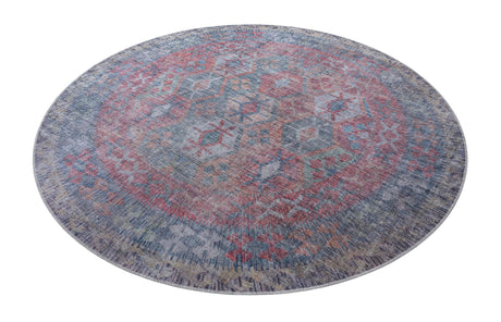 Washable Rust Blue 7' 10 x 7' 10 Sisu Round Area Rug Easy to Clean Stain Resistant & Durable Polyester Chenille Distressed Vintage Look Carpet for Sale at Rug Engine
