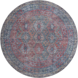 Rust Blue 8' x 8' Sisu Washable Round Rug