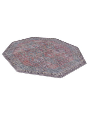 Washable Rust Blue 5' 3 x 5' 3 Sisu Octagon Area Rug Easy to Clean Stain Resistant & Durable Polyester Chenille Distressed Vintage Look Carpet for Sale at Rug Engine