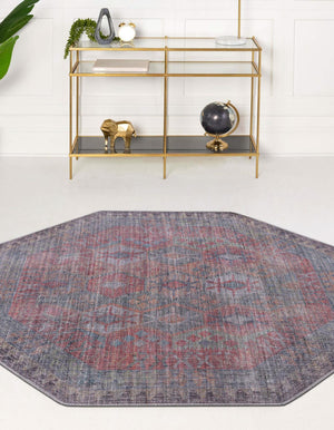 Washable Rust Blue 5' 3 x 5' 3 Sisu Octagon Area Rug Easy to Clean Stain Resistant & Durable Polyester Chenille Distressed Vintage Look Carpet for Sale at Rug Engine