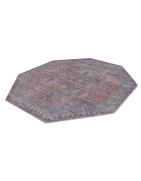 Washable Rust Blue 5' 3 x 5' 3 Sisu Octagon Area Rug Easy to Clean Stain Resistant & Durable Polyester Chenille Distressed Vintage Look Carpet for Sale at Rug Engine