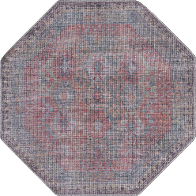 Washable Rust Blue 5' 3 x 5' 3 Sisu Octagon Area Rug Easy to Clean Stain Resistant & Durable Polyester Chenille Distressed Vintage Look Carpet for Sale at Rug Engine