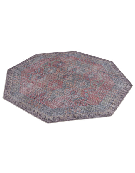 Washable Rust Blue 7' 10 x 7' 10 Sisu Octagon Area Rug Easy to Clean Stain Resistant & Durable Polyester Chenille Distressed Vintage Look Carpet for Sale at Rug Engine