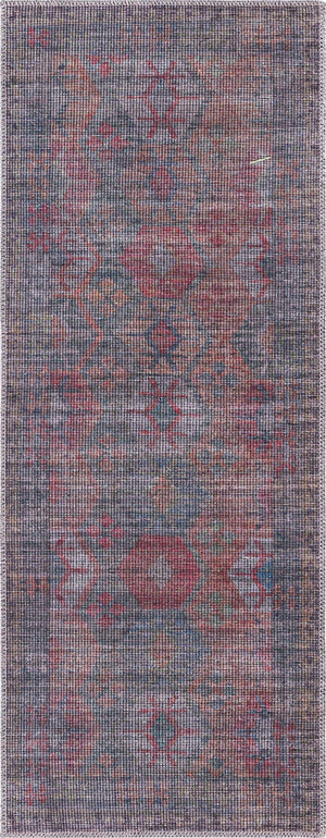 Washable Rust Blue 2' x 5' Sisu Runner Area Rug Easy to Clean Stain Resistant & Durable Polyester Chenille Distressed Vintage Look Carpet for Sale at Rug Engine