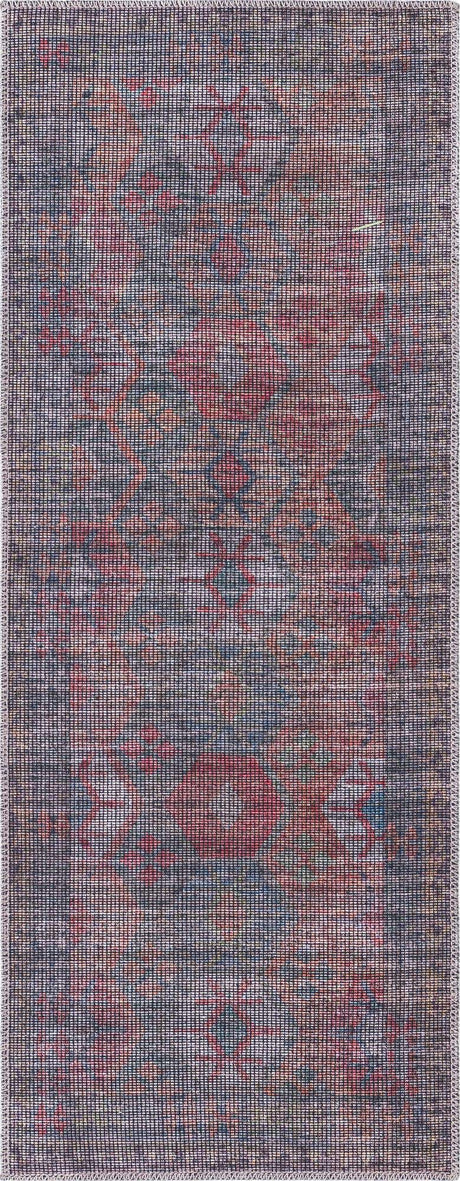 Washable Rust Blue 2' x 5' Sisu Runner Area Rug Easy to Clean Stain Resistant & Durable Polyester Chenille Distressed Vintage Look Carpet for Sale at Rug Engine