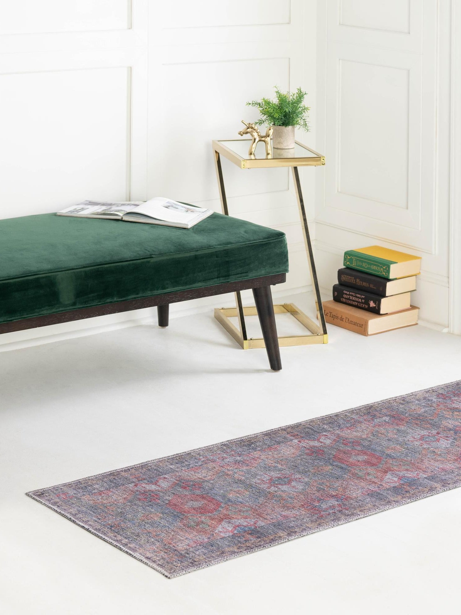 Washable Rust Blue 2' x 6' Sisu Washable Runner Area Rug Easy to Clean Stain Resistant & Durable Polyester Chenille Distressed Vintage Look Carpet for Sale at Rug Engine