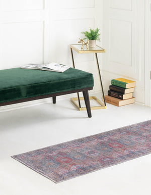 Washable Rust Blue 2' x 7' 10 Sisu Runner Area Rug Easy to Clean Stain Resistant & Durable Polyester Chenille Distressed Vintage Look Carpet for Sale at Rug Engine