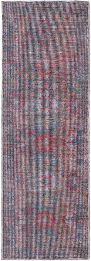 Washable Rust Blue 2' x 6' Sisu Washable Runner Area Rug Easy to Clean Stain Resistant & Durable Polyester Chenille Distressed Vintage Look Carpet for Sale at Rug Engine
