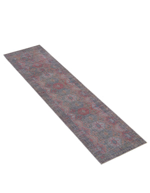 Washable Rust Blue 2' 7 x 12' Sisu Runner Area Rug Easy to Clean Stain Resistant & Durable Polyester Chenille Distressed Vintage Look Carpet for Sale at Rug Engine