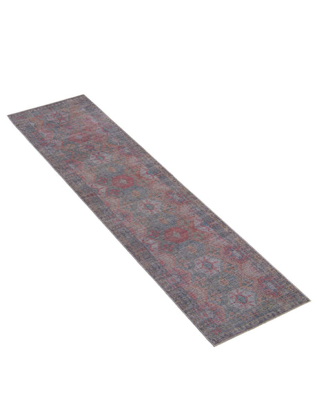 Washable Rust Blue 2' 7 x 12' Sisu Runner Area Rug Easy to Clean Stain Resistant & Durable Polyester Chenille Distressed Vintage Look Carpet for Sale at Rug Engine