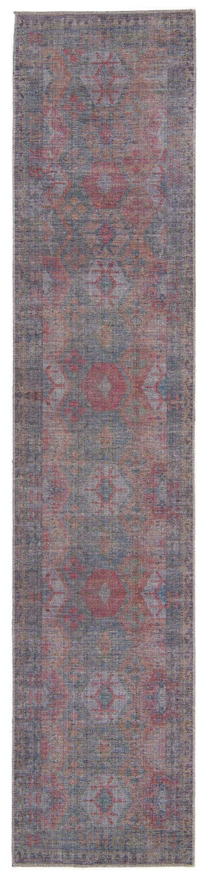Washable Rust Blue 2' 7 x 12' Sisu Runner Area Rug Easy to Clean Stain Resistant & Durable Polyester Chenille Distressed Vintage Look Carpet for Sale at Rug Engine