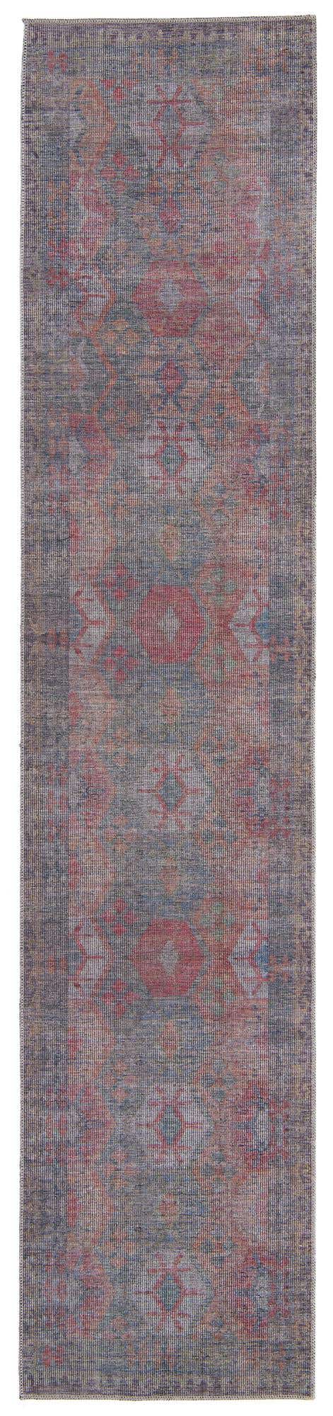 Washable Rust Blue 2' 7 x 12' Sisu Runner Area Rug Easy to Clean Stain Resistant & Durable Polyester Chenille Distressed Vintage Look Carpet for Sale at Rug Engine