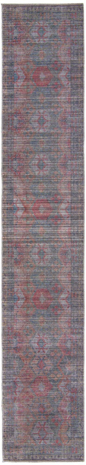 Washable Rust Blue 2' 7 x 14' Sisu Runner Area Rug Easy to Clean Stain Resistant & Durable Polyester Chenille Distressed Vintage Look Carpet for Sale at Rug Engine
