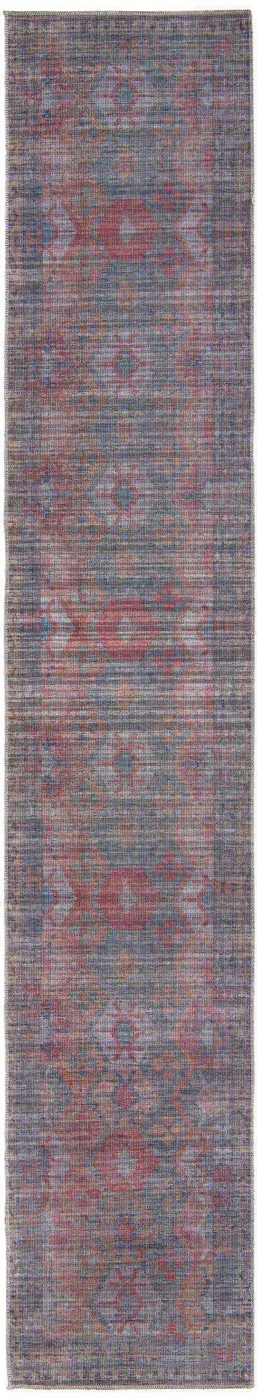 Washable Rust Blue 2' 7 x 14' Sisu Runner Area Rug Easy to Clean Stain Resistant & Durable Polyester Chenille Distressed Vintage Look Carpet for Sale at Rug Engine
