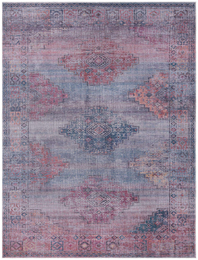 Washable Antique Blue 9' 2 x 12' Sisu Rectangle Area Rug Easy to Clean Stain Resistant & Durable Polyester Chenille Distressed Vintage Look Carpet for Sale at Rug Engine