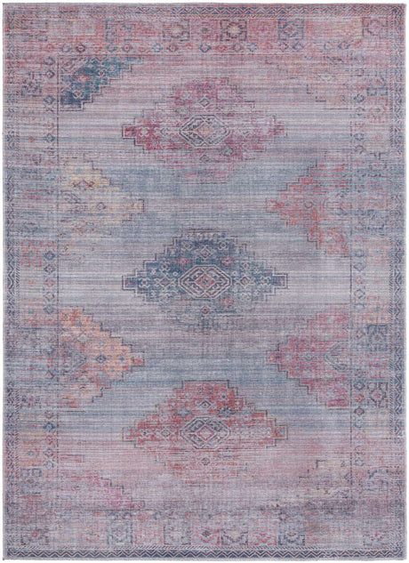 Washable Antique Blue 7' 3 x 10' Sisu Rectangle Area Rug Easy to Clean Stain Resistant & Durable Polyester Chenille Distressed Vintage Look Carpet for Sale at Rug Engine