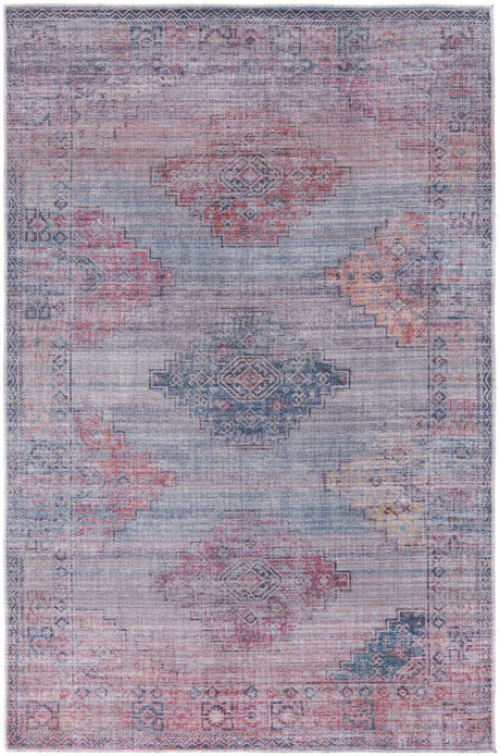 Washable Antique Blue 5' 11 x 9' Sisu Rectangle Area Rug Easy to Clean Stain Resistant & Durable Polyester Chenille Distressed Vintage Look Carpet for Sale at Rug Engine