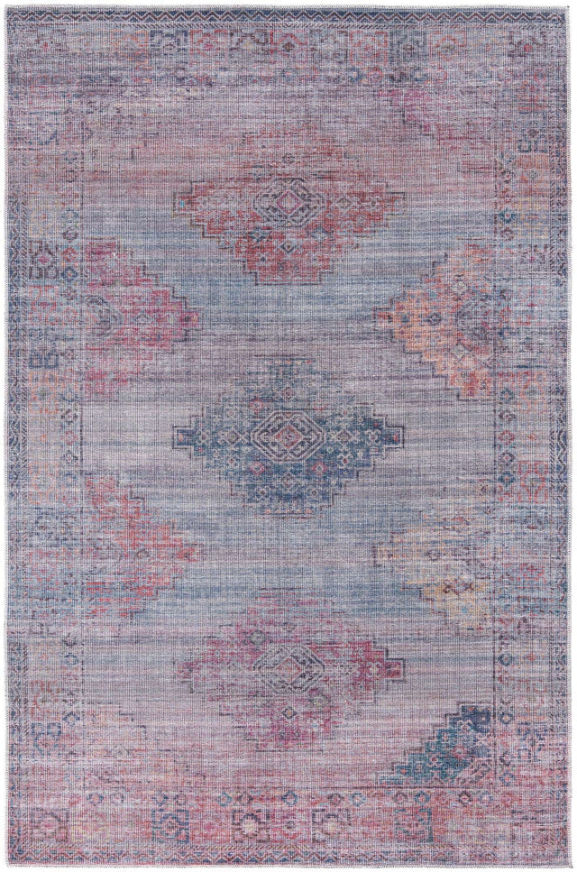 Washable Antique Blue 5' 11 x 9' Sisu Rectangle Area Rug Easy to Clean Stain Resistant & Durable Polyester Chenille Distressed Vintage Look Carpet for Sale at Rug Engine