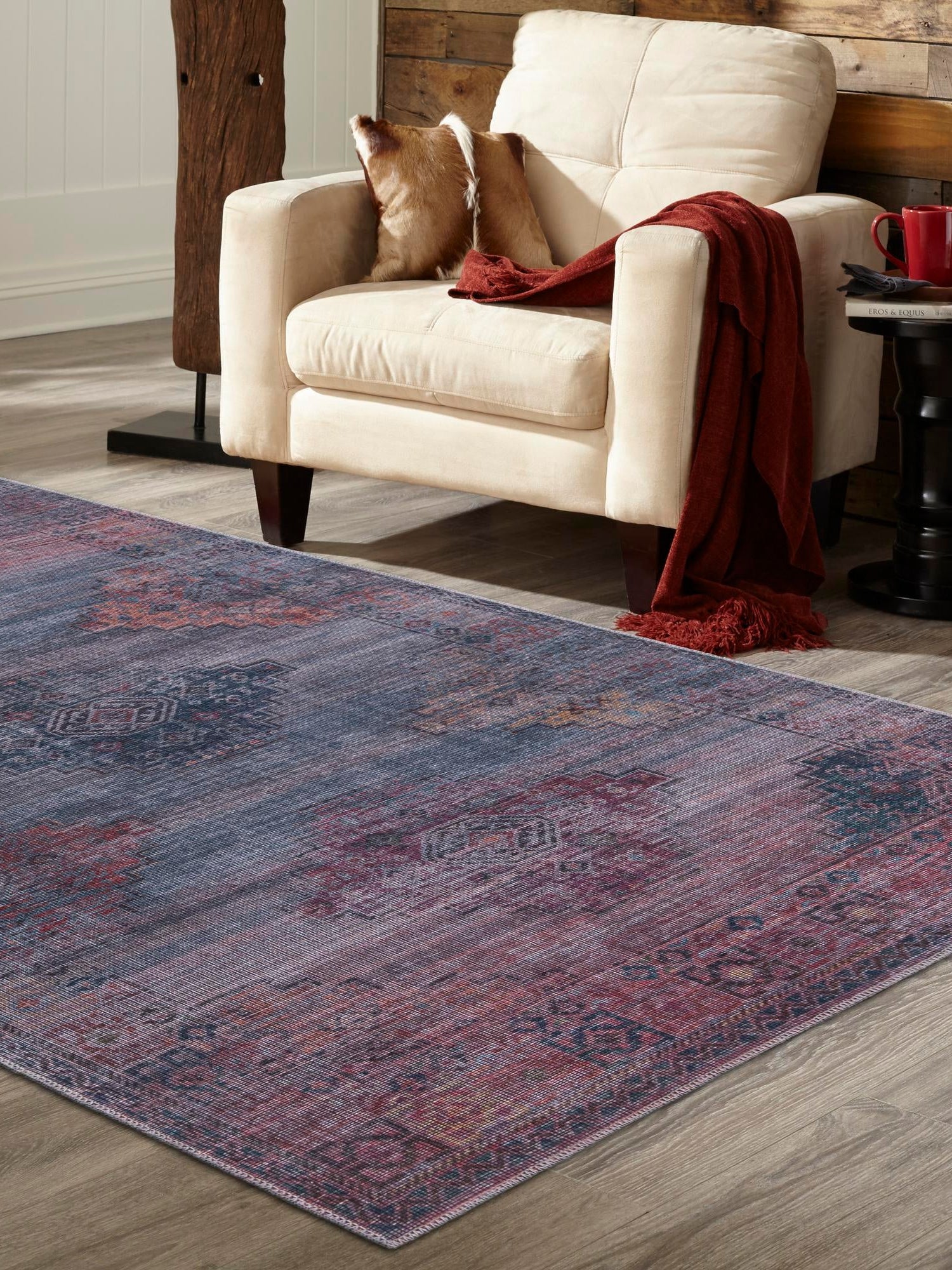 Washable Antique Blue 10' 6 x 13' Sisu Rectangle Area Rug Easy to Clean Stain Resistant & Durable Polyester Chenille Distressed Vintage Look Carpet for Sale at Rug Engine