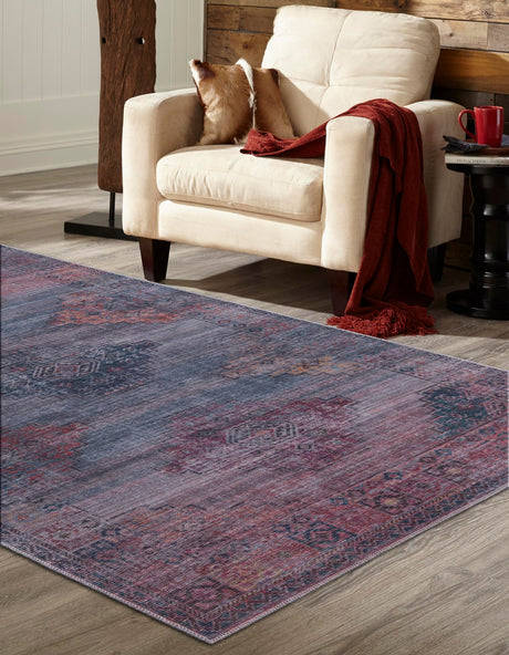 Washable Antique Blue 2' x 3' Sisu Rectangle Area Rug Easy to Clean Stain Resistant & Durable Polyester Chenille Distressed Vintage Look Carpet for Sale at Rug Engine