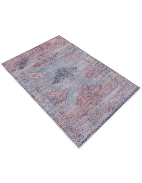 Washable Antique Blue 3' 11 x 6' Sisu Rectangle Area Rug Easy to Clean Stain Resistant & Durable Polyester Chenille Distressed Vintage Look Carpet for Sale at Rug Engine