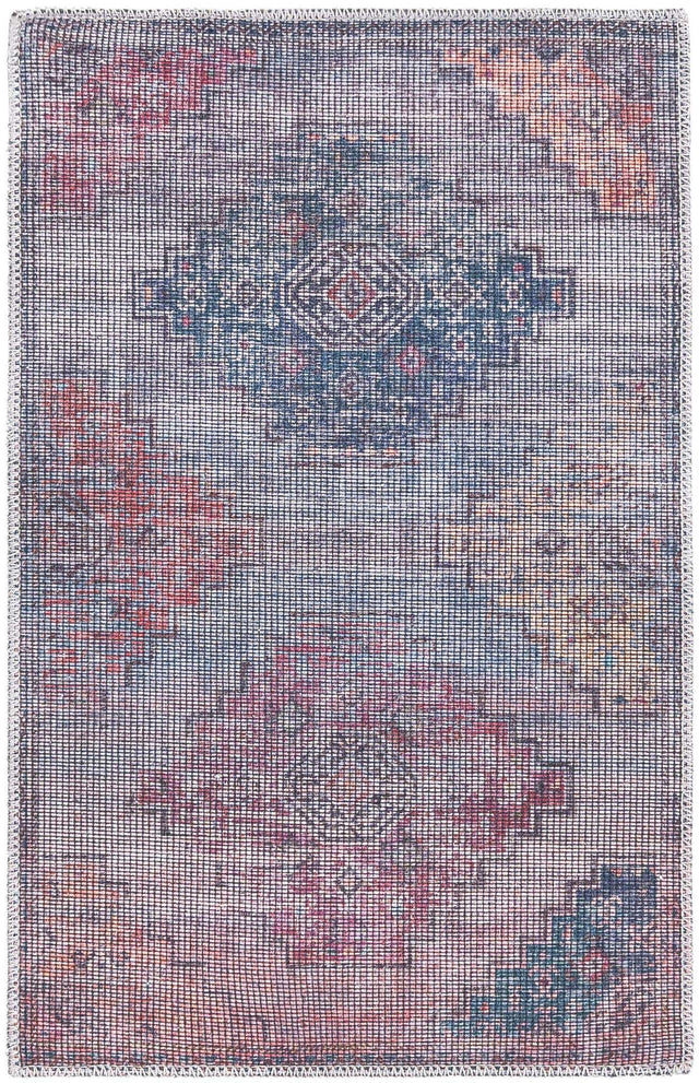 Washable Antique Blue 2' x 3' Sisu Rectangle Area Rug Easy to Clean Stain Resistant & Durable Polyester Chenille Distressed Vintage Look Carpet for Sale at Rug Engine